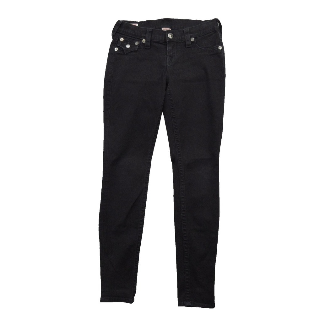 True Religion Jeans Womens 26 Black Misty Skinny Stretch Made USA Denim